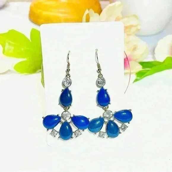 Blue Flower Statement Earrings - Picture 3 of 5
